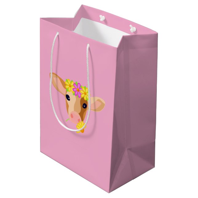 Moyen Sac de cadeau de veau mignon sur fond rose (Dos Angle)