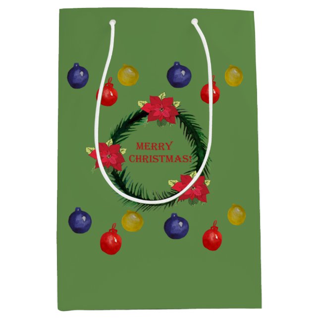 Moyen Sac de Cadeau Décoratif Couronne de Noël (Devant)