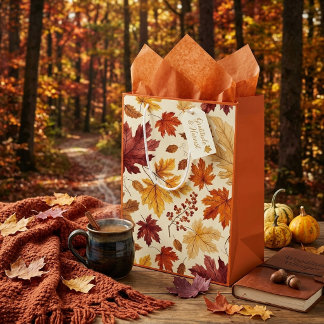 Moyen Sac de cadeau élégant Feuilles d'automne et citrou