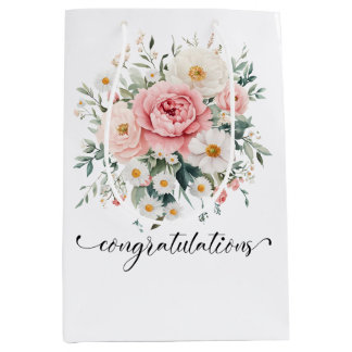 Moyen Sac de cadeau félicitations floral élégant