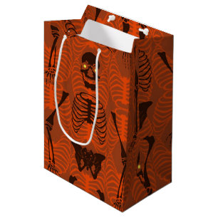 Moyen Sac de cadeau Halloween squelettes noir et orange