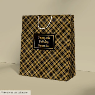 Moyen Sac de cadeau personnalisé chic noir or pour fête