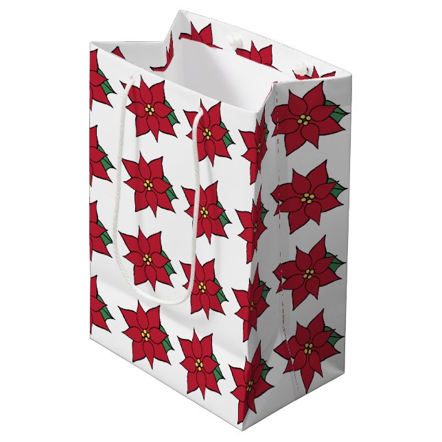 Moyen Sac de cadeau Poinsettia (Devant Angle)