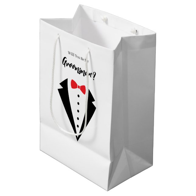 Moyen Sac de cadeau pour garçon d'honneur de mariage (Devant Angle)