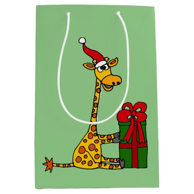 Moyen Sac drôle de cadeau de Noël de girafe et de cadeau (Devant)