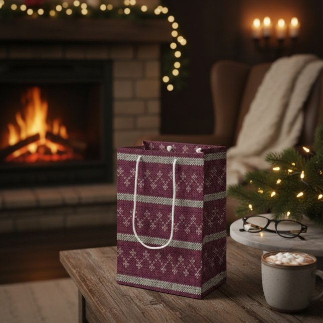 Moyen Sac en papier cadeau à motif tricoté cosy (Créateur téléchargé)