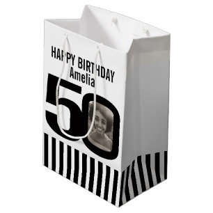 Moyen sac noir et blanc de cadeau d'anniversaire de 50