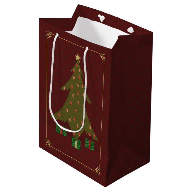 Moyen Sac piqué de cadeau de Noël (Devant Angle)
