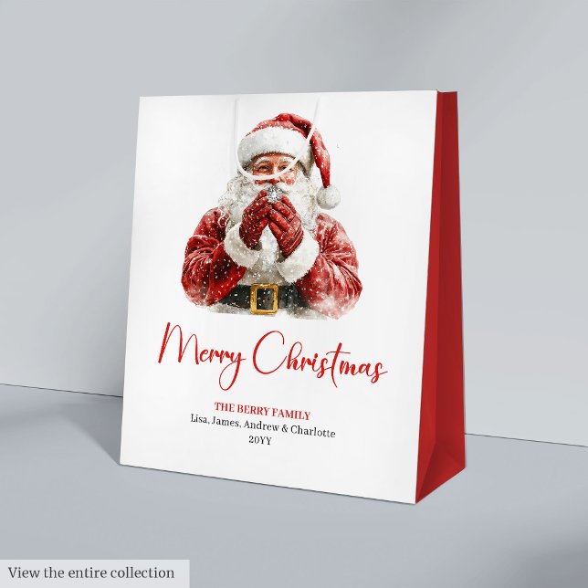 Moyen Sac Simple Écriture Moderne Père Noël Sac Cadeau (Modern Santa Claus Simple Script Font Gift Bag)