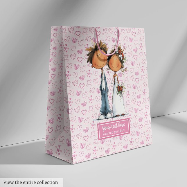 Moyen Sacoche cadeau Mariage duple sac Drôle Carton (Quirky Wedding Couple Gift Bag Funny Cartoon)