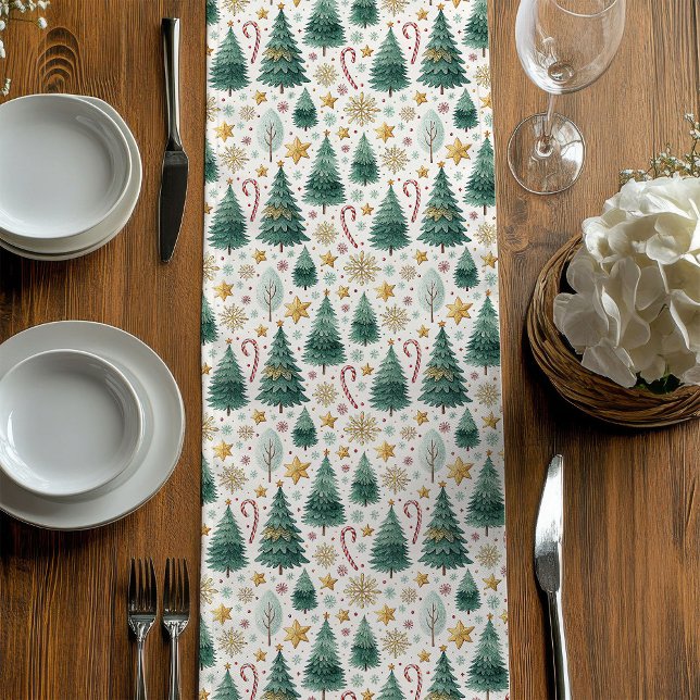 Moyen Sapins de Noël Tendance Dessin de chemin de table  (Trendy Christmas Trees Holiday Table Runner Design)