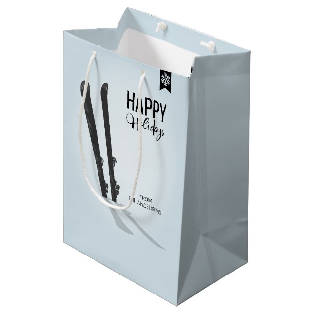 Moyen Ski d'hiver Happy Holidays Sac cadeau (Devant Angle)