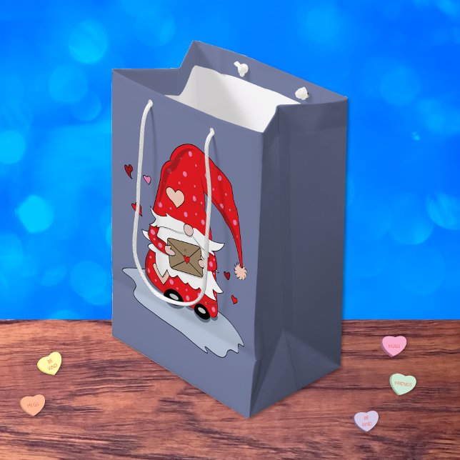 Moyen Sweet Red Gnome Bleu Gris Cadeau Sac (Red gnome with letter blue gift bag .)