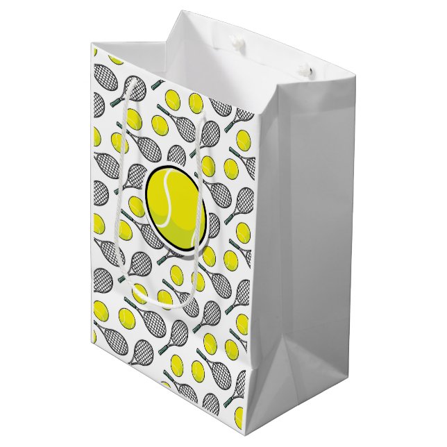 Moyen Tennis Ball Racquet Jaune Blanc Sports Sac cadeau (Devant Angle)