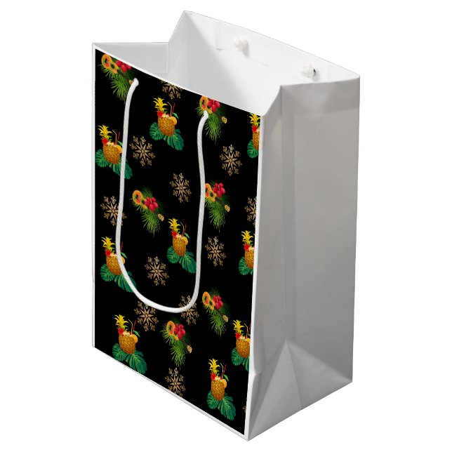 Moyen Tropicas - Sac cadeau Ananas Elegant Noir (Devant Angle)