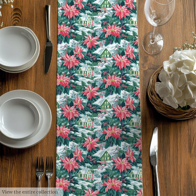 Moyen Ultra moderne magenta vert preppy chemin de table  (Ultra modern magenta green preppy Christmas runner)