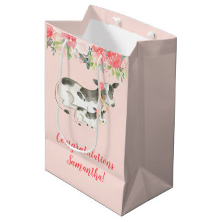 Moyen Vache Laitière Florale Toute Occasion Sac Cadeau