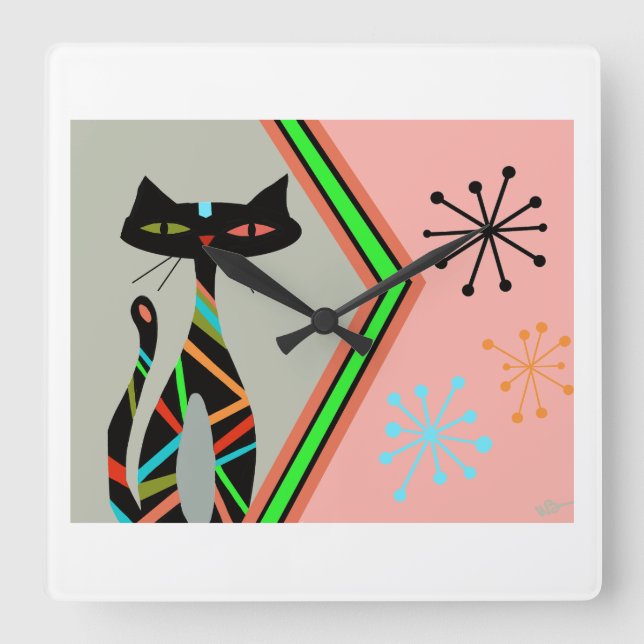 Moyenne siècle moderne horloge chat atomique maiso (Recto)