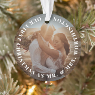 Mr & Mrs First Christmas Simple Text Circle Photo
