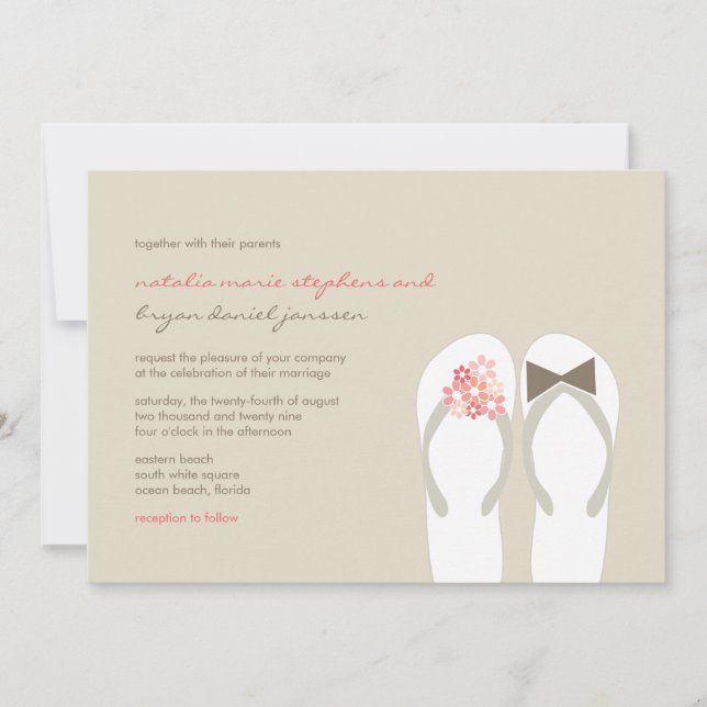 Mr & Mrs Pink Flip Flops Plage Mariage Invitation (Devant)