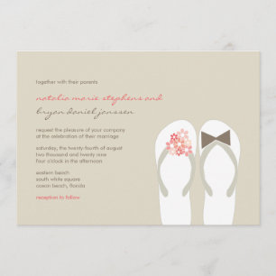 Mr & Mrs Pink Flip Flops Plage Mariage Invitation
