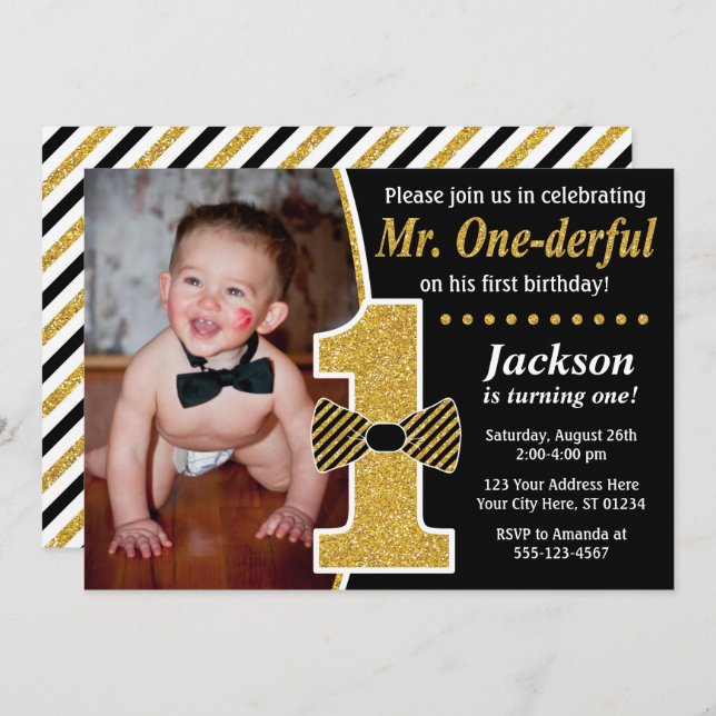 Mr ONEderful Birthday Invitation avec photo (Devant / Derrière)
