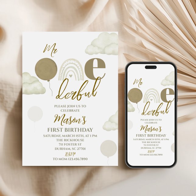 Mr ONEderful Neutral First Birthday Invitation (Créateur téléchargé)