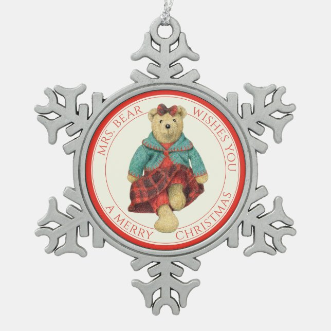 MRS. BEAR Ornement flocon de neige en étain + Text (Devant)