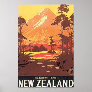 Mt. Egmont Nouvelle-Zélande Poster Vintage voyage