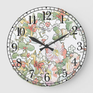 Mucha Art Nouveau Hollyhock Fleurs Horloge murale