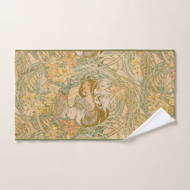Mucha Lilies Art Nouveau Langue des Fleurs (Serviette à main)