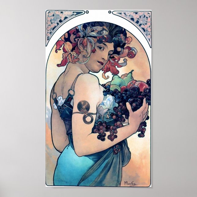 Mucha Raisins Art Déco Femme Vintage (Devant)