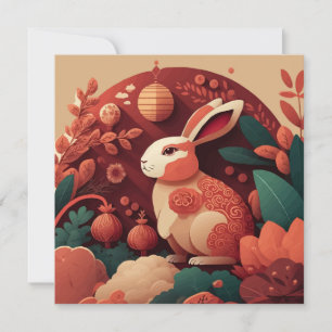 Muet Tones Rabbit Chinois Nouvel An Invitation