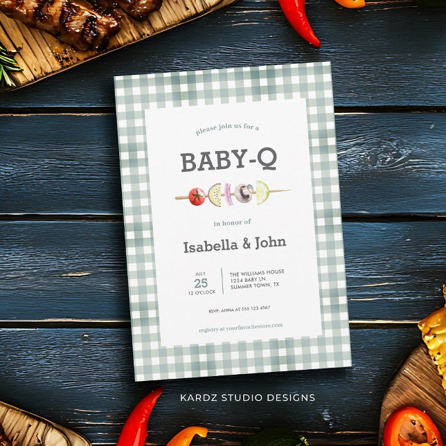 Muet vert bébé Q Couple Baby shower Invitation (This Baby Shower BBQ Invitation is shown in size 5 x 7 in. Other sizes and digital available.)