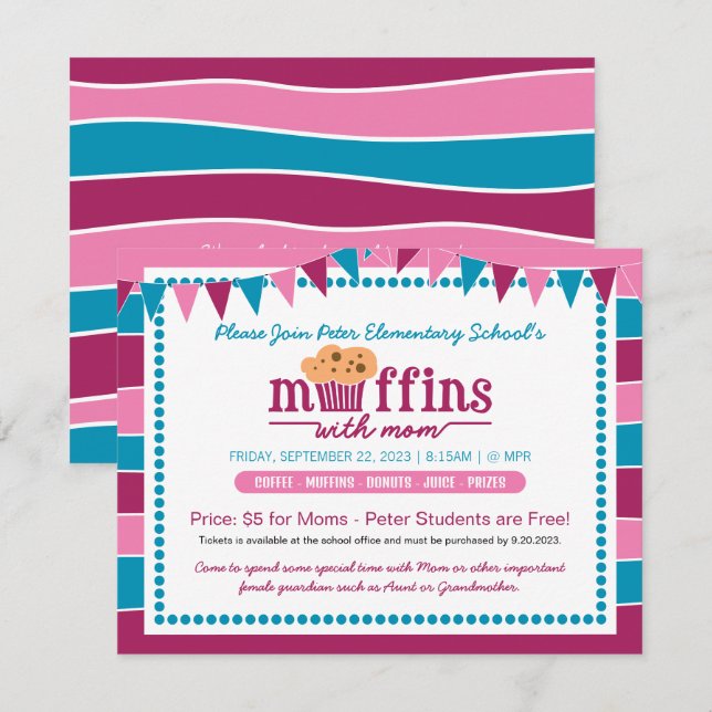 Muffin avec maman Invitation pour l'école/l'organi (Devant / Derrière)