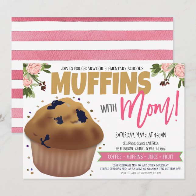 Muffins avec Maman Invitation (Devant / Derrière)