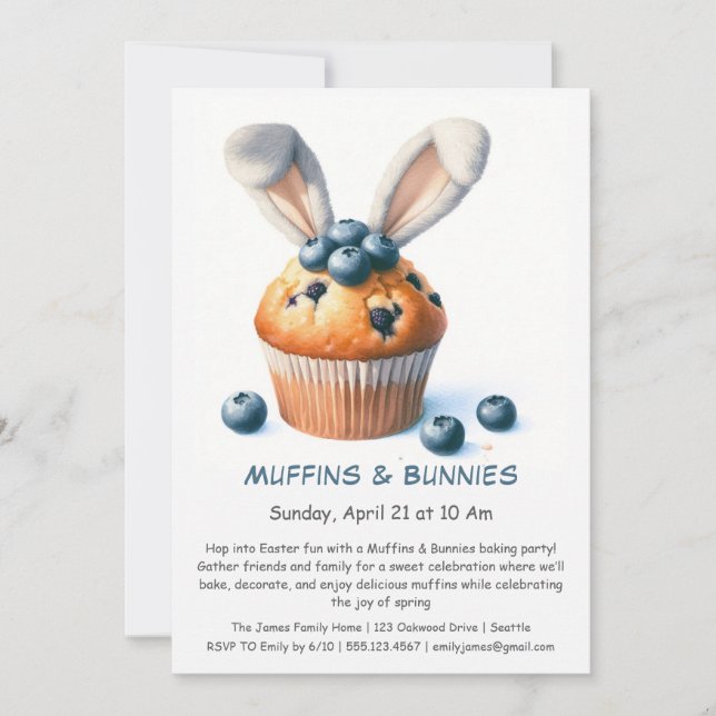 Muffins & Lapins – Invitation pour une fête de Pâq (Devant)