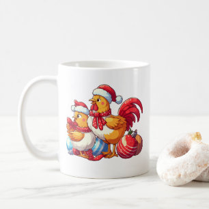 Mug С de Noël poulets, poulets de Noël de la ferme de 