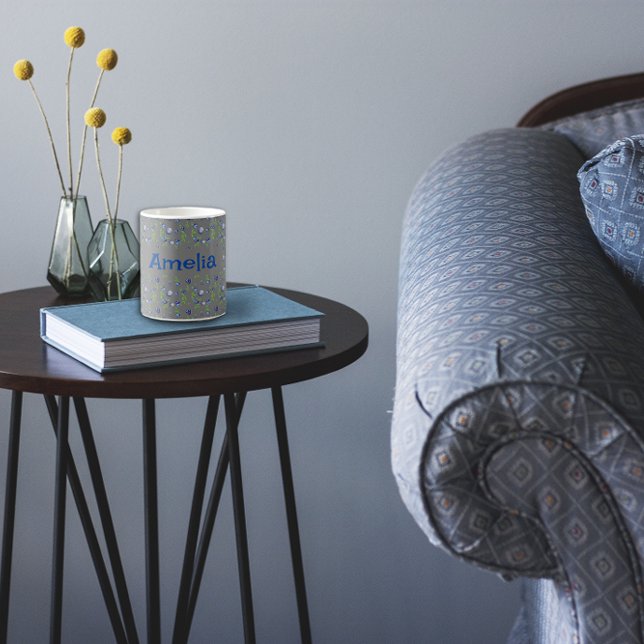 Mug С ute Bleu aquarelle motif nom gris (Créateur téléchargé)