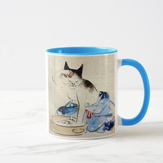 Mug 顔を洗う猫, lavage de visage de chat de 広重, Hiroshige (Droite)