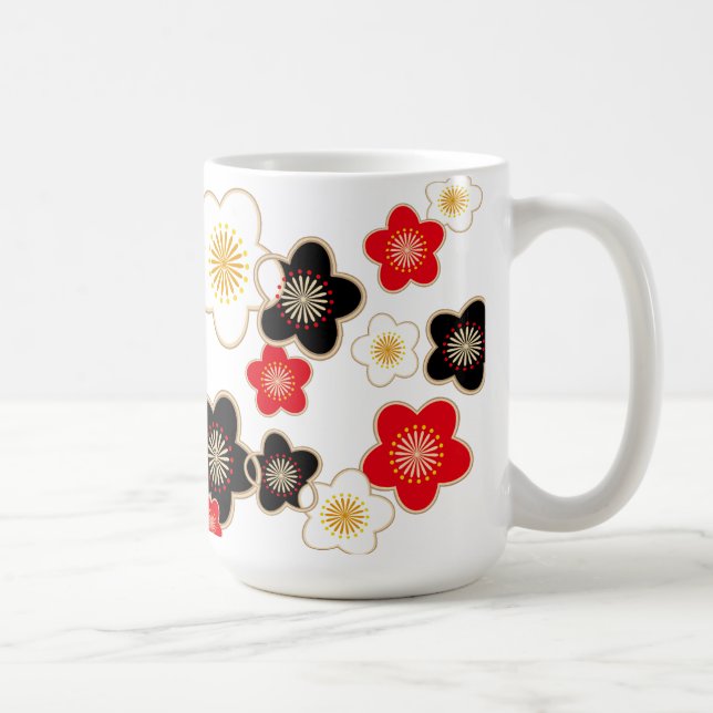 MUG 黒と赤と白の花々 (Droite)