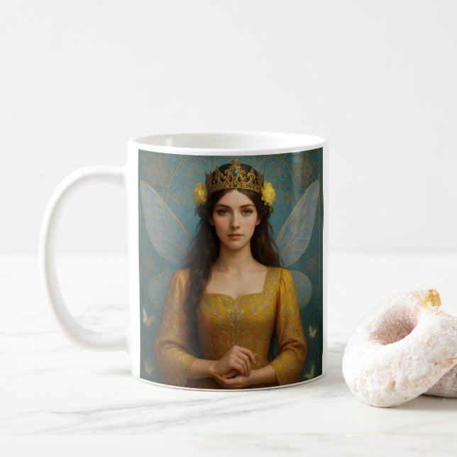 Mug 007_A fairy princess in golden yellow.  (Avec donut)