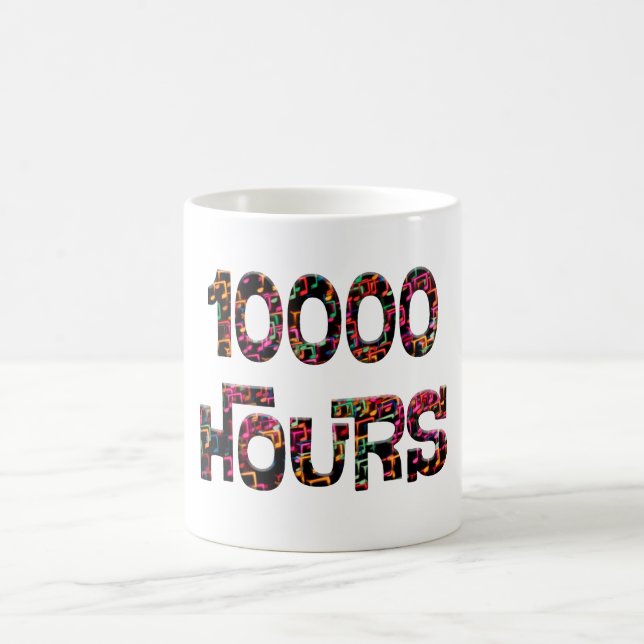 Mug 10000 hours with an overlay of bokeh musical notes (Centre)