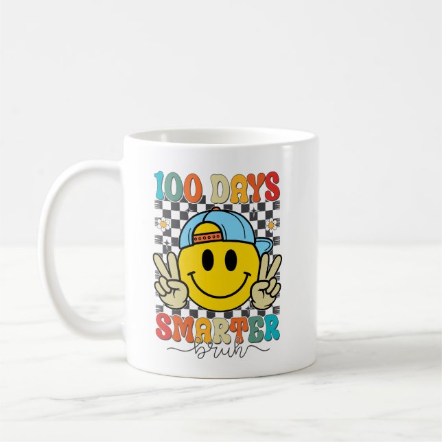 Mug 100 Days Smarter Bruh Funny 100 Days Of School (Gauche)