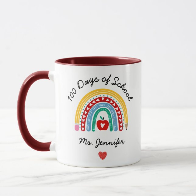 Mug 100 Jours d'école Arc-en-ciel et personnalisation  (Gauche)