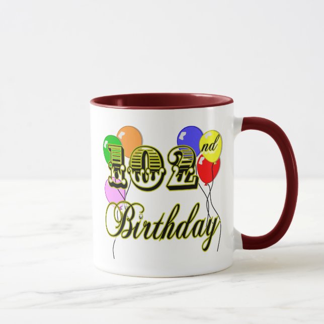 Mug 102nd Anniversaire avec des ballons (Droite)
