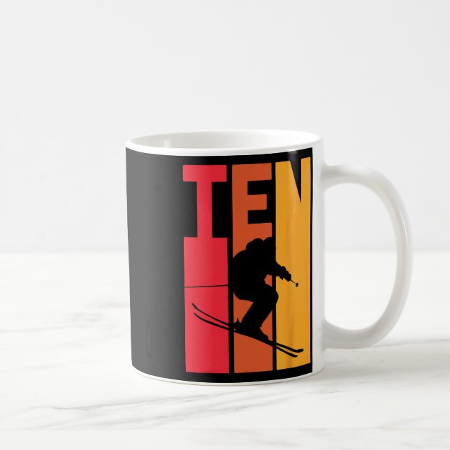 Mug 10e anniversaire Boy Retro Ski Lover Skier 10 ans  (Droite)