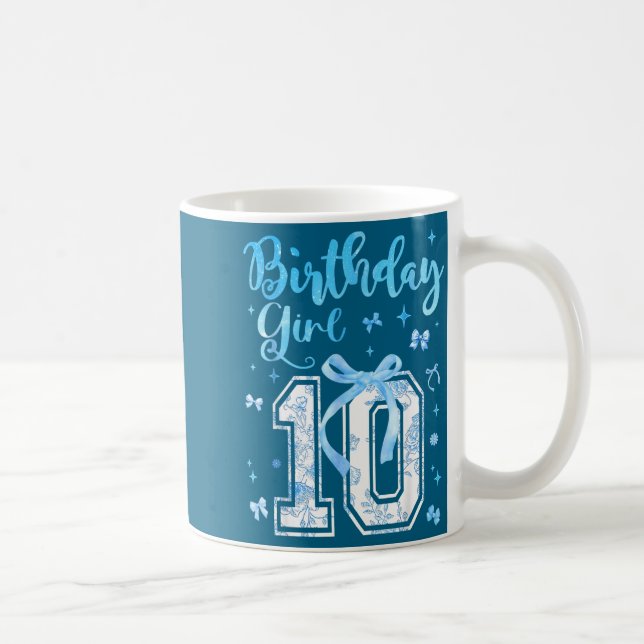 Mug 10th Birthday Girl Blue Toile Coquette Bow 10 Year (Droite)