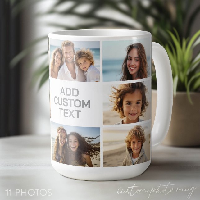 Mug 11 Collage de photos - Gris et Blanc avec Texte (Custom Photo Mug - Makes a Great Gift)