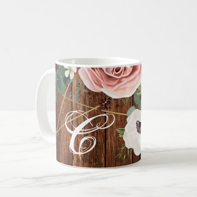 Mug  11 Oz. Cafetière Jardin géométrique Rose Grange B (Devant gauche)